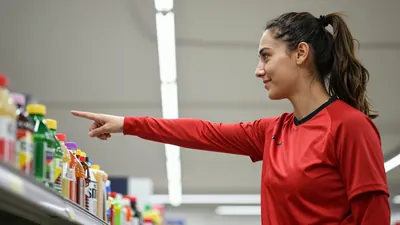 Bayern Munich and Germany star Giulia Gwinn surprised shoppers by working the checkout at a Netto supermarket to raise...